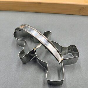 Christmas Gingerbread Man Tin Cookie Cutter Hand Made w Strap Handle Large 1940s